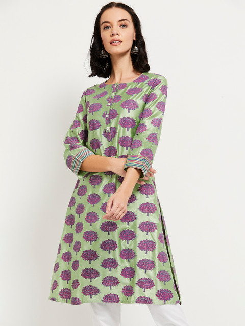 

max Women Green Printed A-Line Kurta