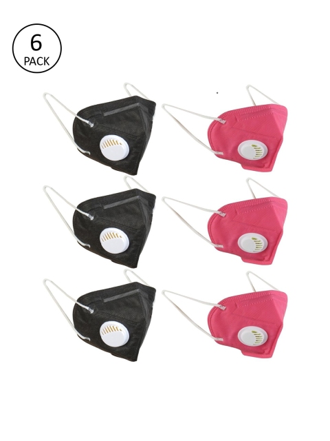 

OOMPH Unisex Pack of 6 Pink & Black Solid 5-Ply Reusable N95 or KN95 Masks