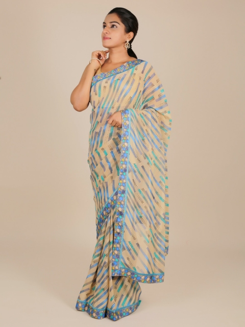 

Pothys Cream-Coloured Printed Poly Georgette Saree