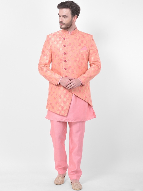 

SG RAJASAHAB Men Peach-Coloured & Pink Sherwani Set