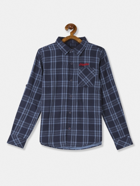 

Cherokee Boys Navy Blue Regular Fit Checked Cotton Casual Shirt