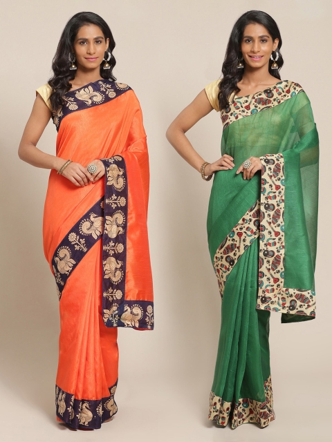 

Florence Orange & Green Set of 2 Solid Silk Blend Saree