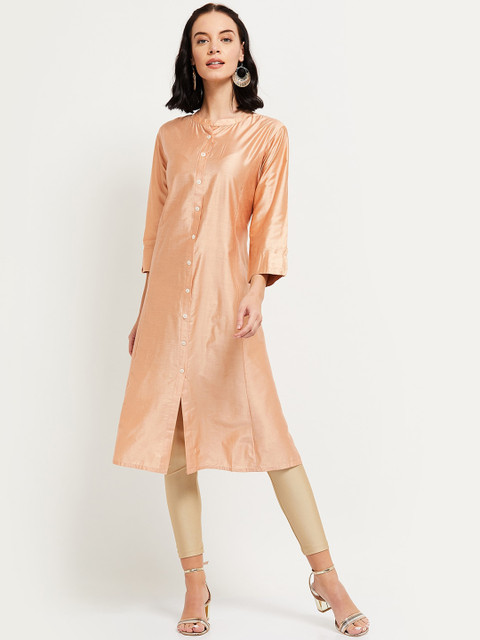 

max Women Peach-Coloured Solid Straight Kurta