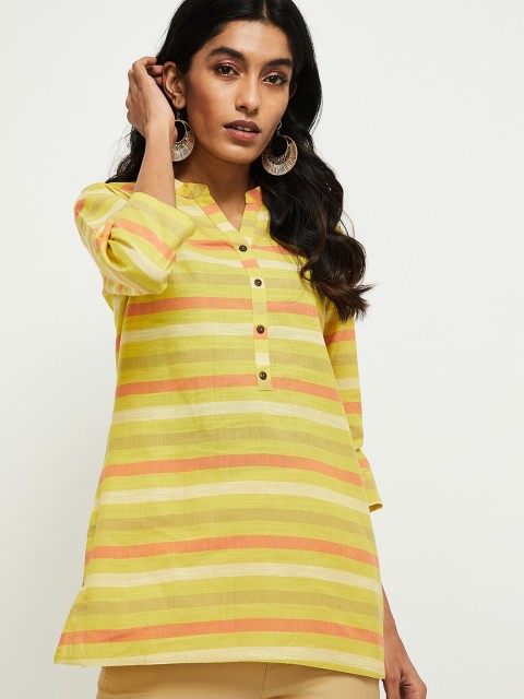 

max Women Lime Green & Pink Striped Kurta