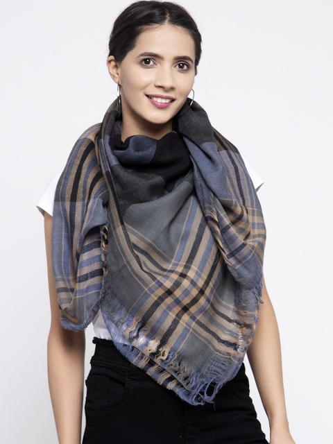 

Calvadoss Women Black & Blue Checked Square-fit Muffler