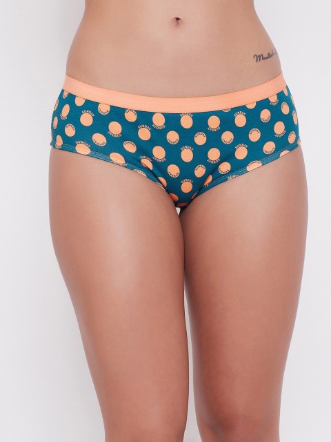 

Clovia Women Green & Peach Coloured Polka Printed Hipster Briefs PN3329V17