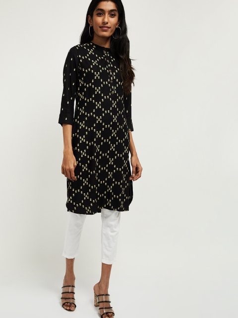

max Women Black Printed Straight Kurta