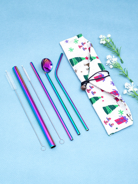 

Golden Peacock Set of 7 Solid Stainless Steel Straws, Purple