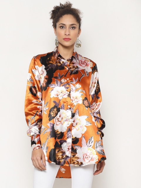 

Twenty3 Women Orange & Black Boxy Fit Printed Casual Shirt