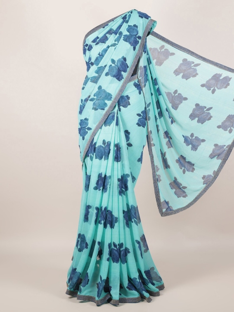 

Pothys Blue Printed Poly Georgette Saree