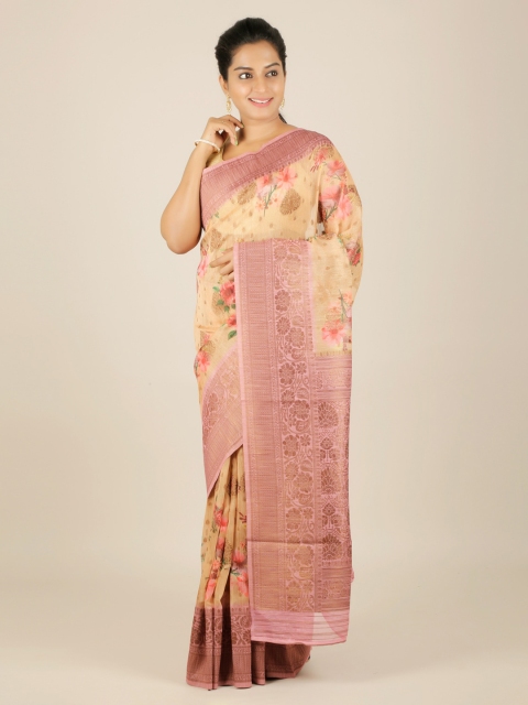 

Pothys Gold-Toned & Pink Jute Silk Woven Design Saree
