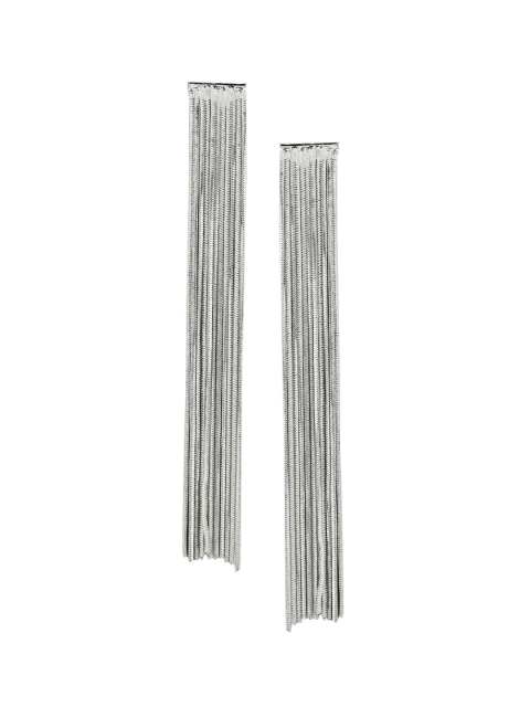 

Kazo Silver-Toned Tasselled Geometric Drop Earrings