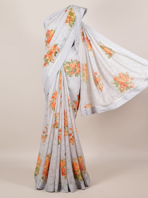 

Pothys Grey Printed Poly Georgette Saree