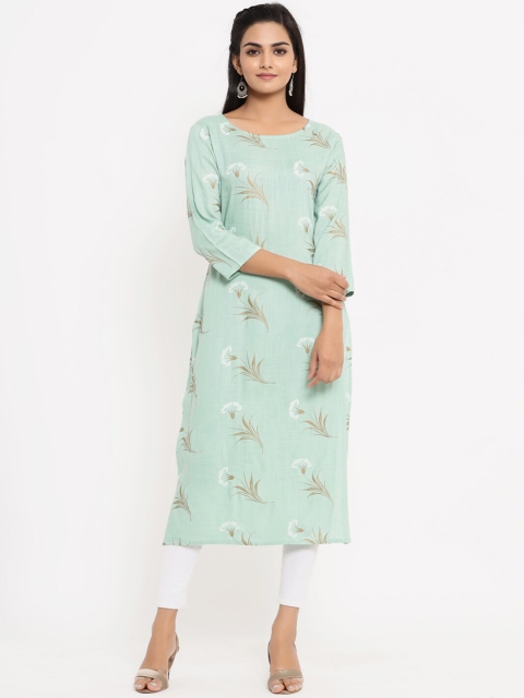 

BUYCLARA Women Green Printed A-Line Kurta