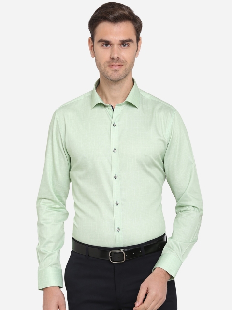 JB STUDIO Men Green Slim Fit Solid Cotton Formal Shirt