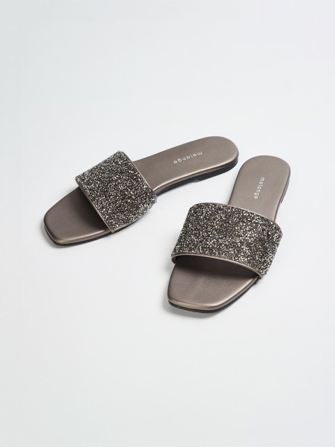 

Melange by Lifestyle Women Grey Embellished PU T-Strap Flats