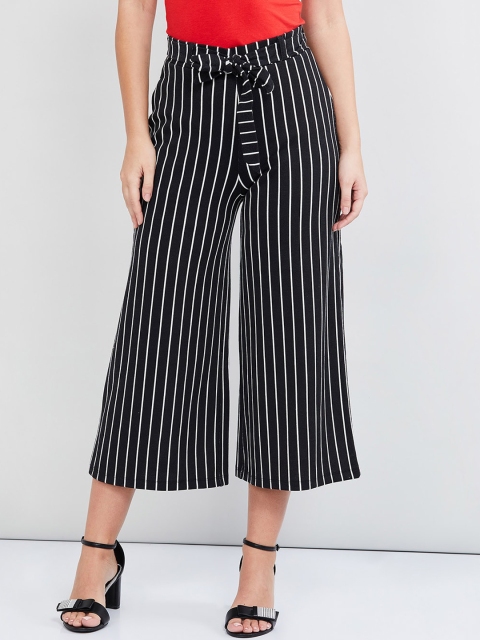 

max Women Black & White Striped Wide Leg Palazzos