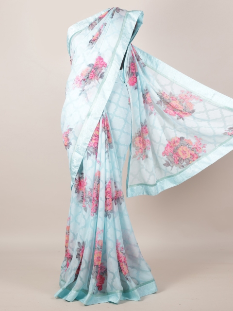 

Pothys Blue Printed Poly Georgette Saree