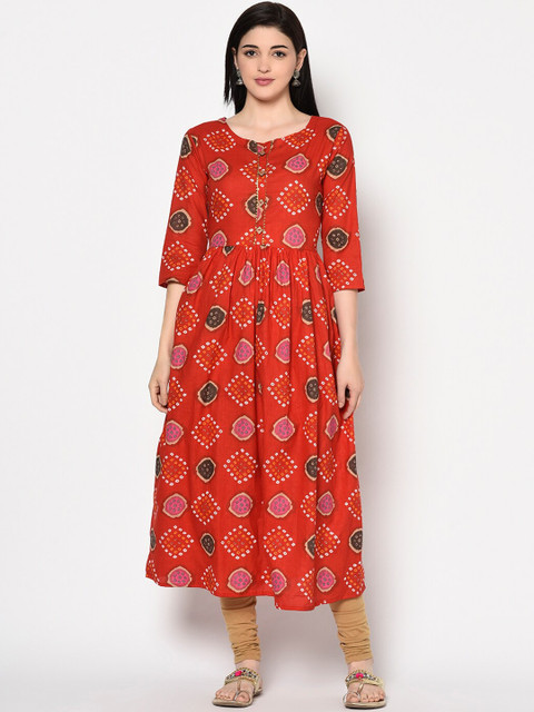 

GULMOHAR JAIPUR Women Red Printed A-Line Kurta