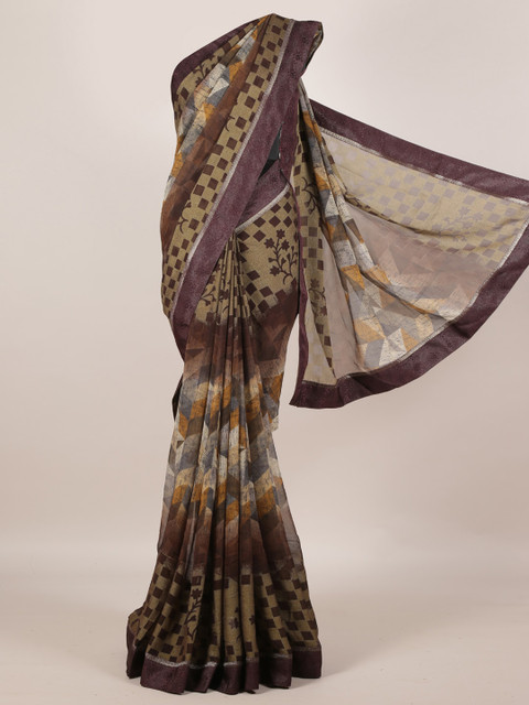 

Pothys Brown Printed Poly Georgette Saree