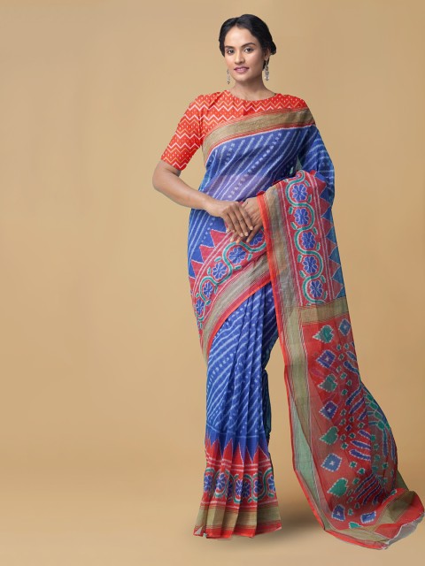

Unnati Silks Blue Pure Cotton Striped Kota Saree