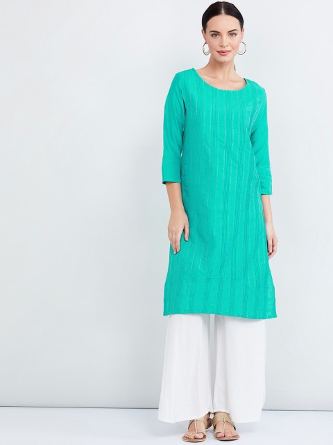 

max Women Sea Green Striped A-Line Kurta