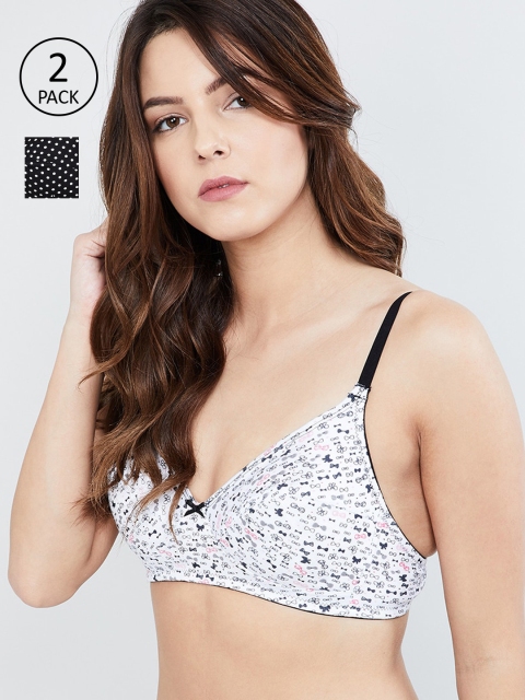 

max Pack Of 2 Black & White Printed Non-Wired Non Padded T-shirt Bra SP19FB01