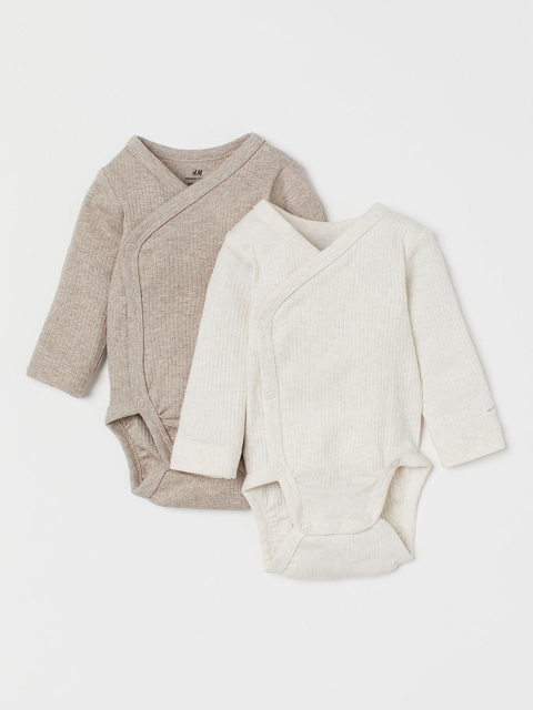 

H&M Infants Brown & Off White 2-pack long-sleeved bodysuits