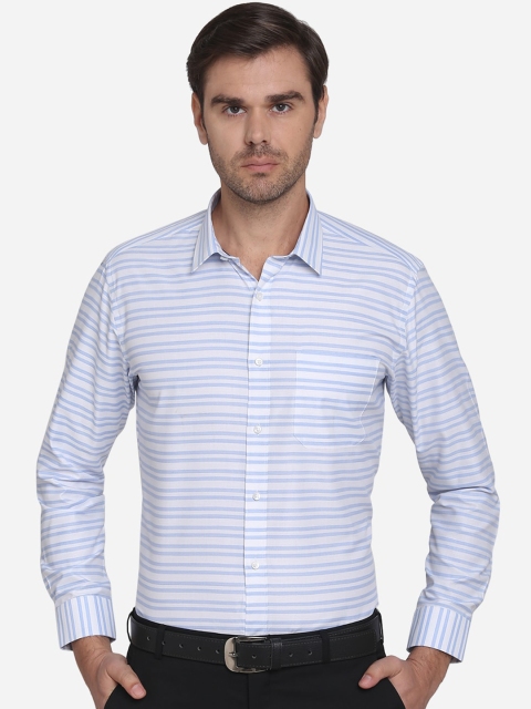 

Greenfibre Men White & Blue Regular Fit Striped Formal Shirt