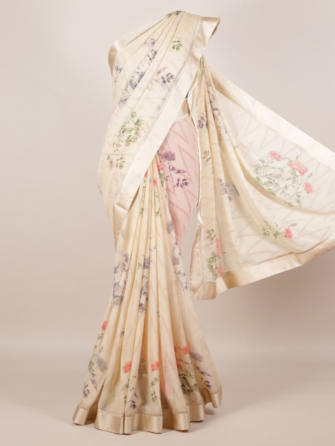 

Pothys Cream-Coloured Floral Printed Poly Georgette Saree