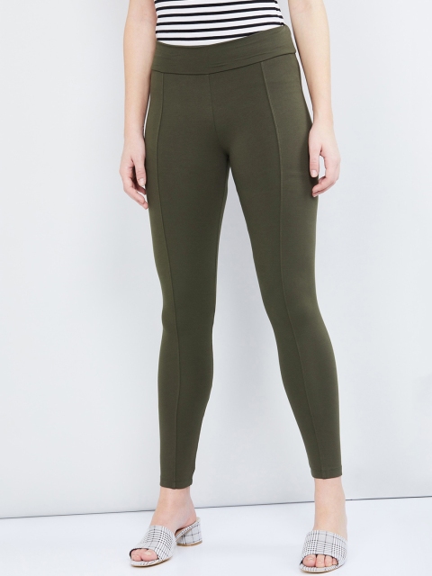 

max Women Olive Green Solid Jeggings