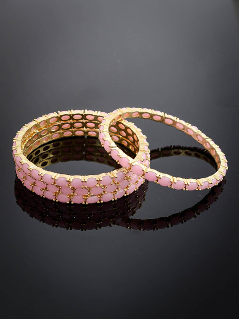 

Silvermerc Designs Set Of 4 Gold-Plated Pink AD-Studded Handcrafted Bangles
