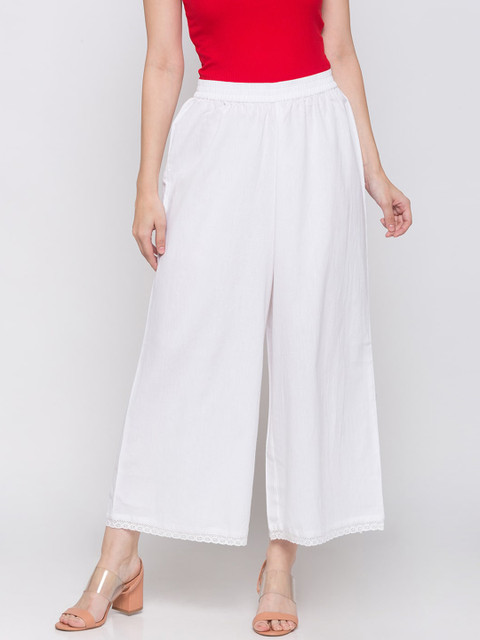 

Globus Women White Solid Wide Leg Palazzos