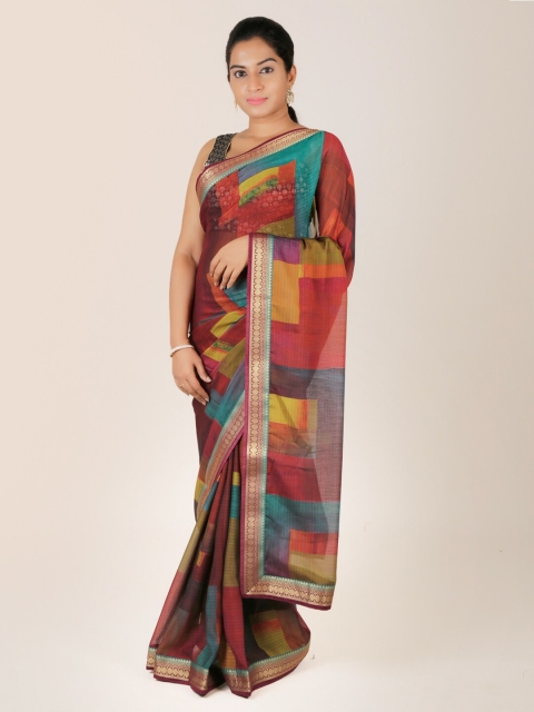 

Pothys Maroon Printed Poly Georgette Saree