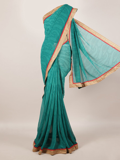

Pothys Green Printed Poly Georgette Saree