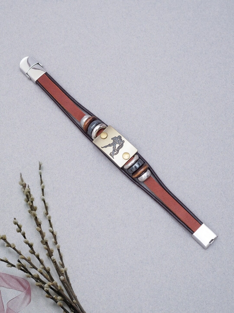 Golden Peacock Women Brown & Black Leather Multistrand Bracelet