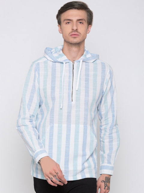 

Globus Men White & Blue Regular Fit Striped Casual Shirt