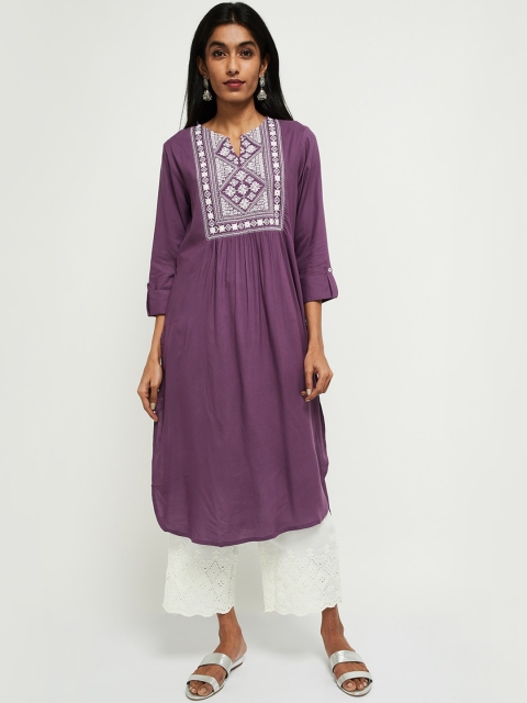 

max Women Purple Yoke Design Straight Kurta