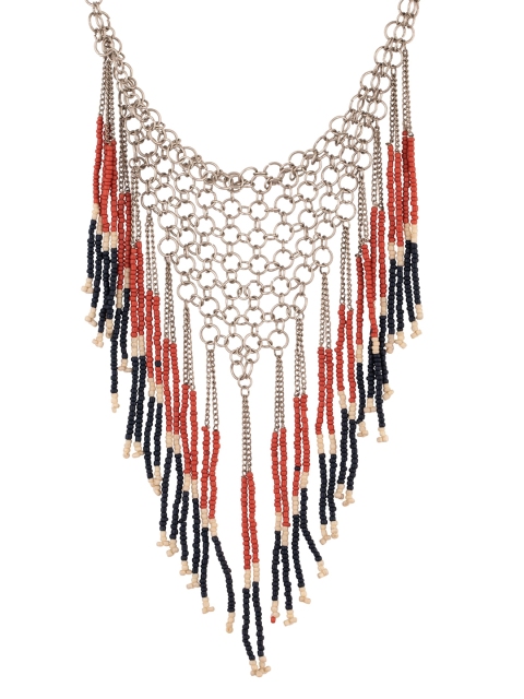 

Voylla Silver-Plated & Red Beads Necklace