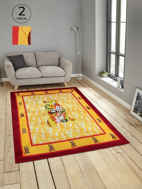 

KLOTTHE Set Of 2 Yellow & Orange Ethnic Motifs Printed Carpets