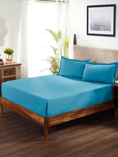

Portico New York Blue Solid 144 TC Cotton 1 Queen Bedsheet with 2 Pillow Covers