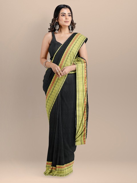 

BharatSthali Black Silk Cotton Solid Maheshwari Saree