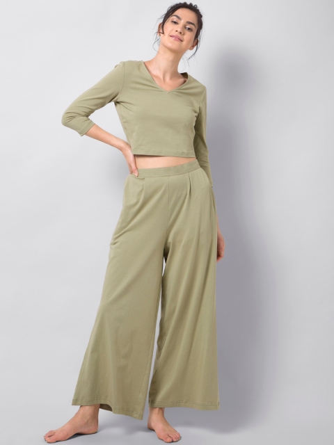 

FabAlley Women Olive Green Solid Night Suit