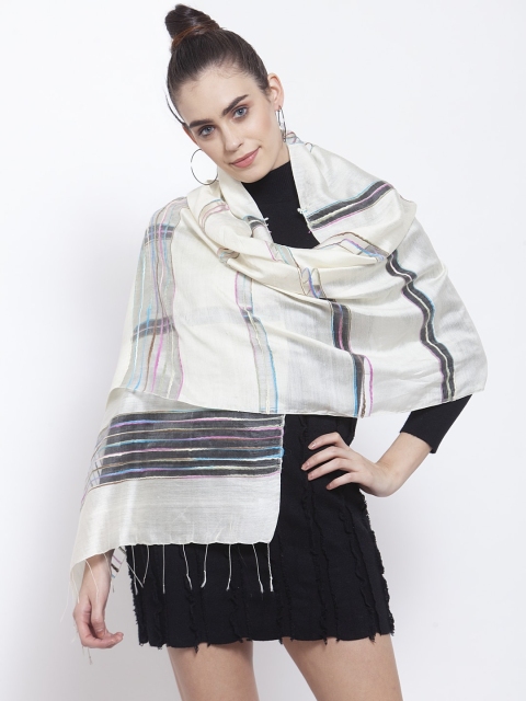 

J Style Women Off-White & Blue Printed Stole