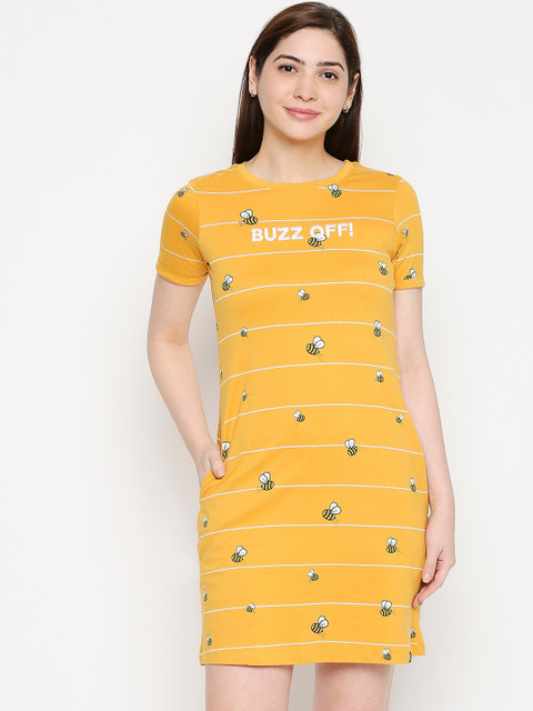 

The Souled Store Women Yellow Printed T-shirt Dress