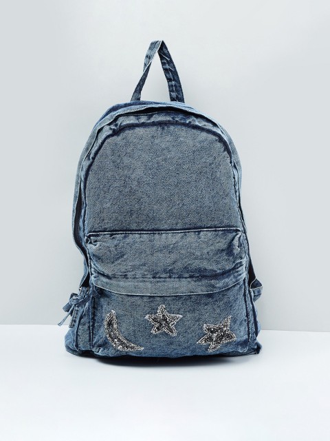 

max Women Blue & Silver-Toned Solid Backpack