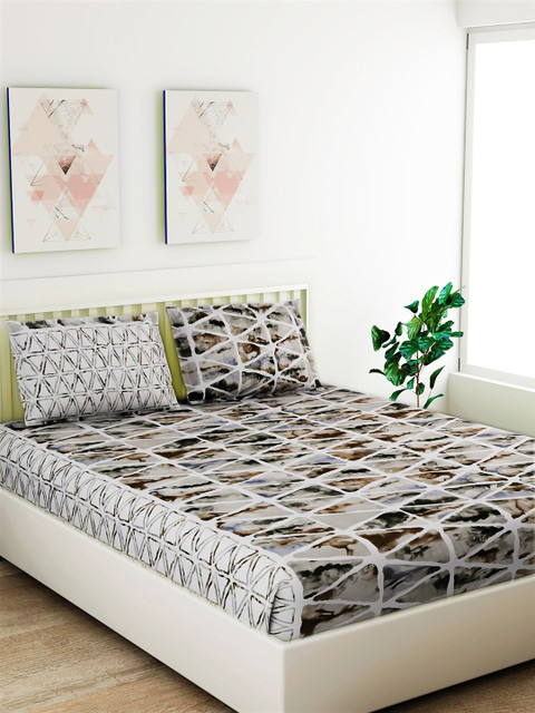 

Salona Bichona Grey Abstract 180 TC Cotton 1 Queen Bedsheet with 2 Pillow Covers