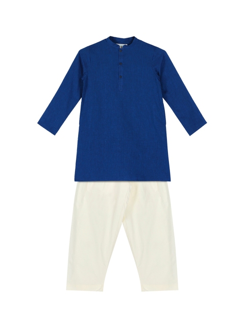 

indus route by Pantaloons Boys Blue & White Solid Kurta with Pyjamas
