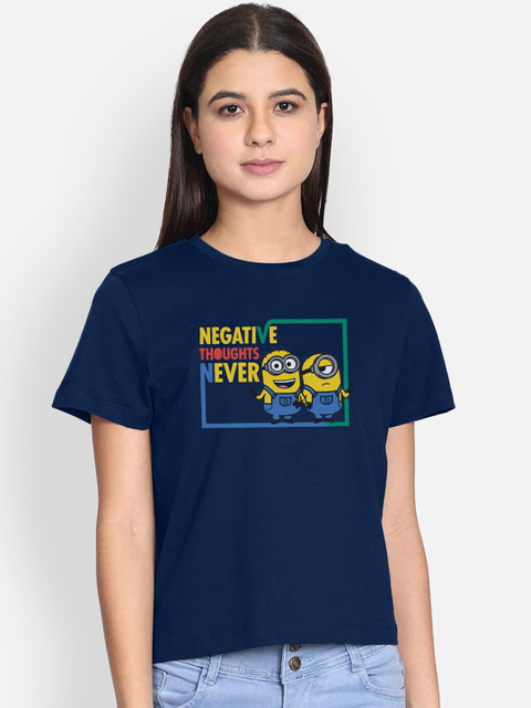 

Free Authority Women Blue Minions Print Round Neck Pure Cotton T-shirt