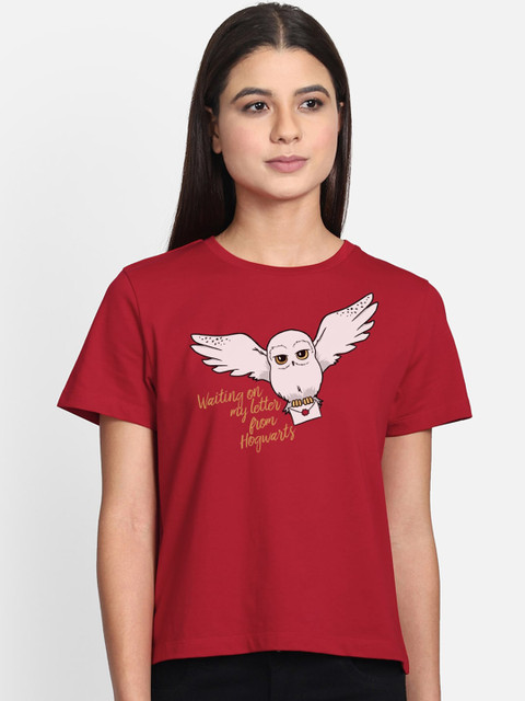 

Free Authority Women Harry Potter Printed Red Round Neck Cotton Pure Cotton T-shirt